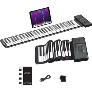 61 Key Roll Up Piano,Upgraded Portable Rechargeable Hand Roll Piano with Silicon Flexible Keyboard, MIDI Output, Headphone Connection, 128 Rhythms,  for Beginners