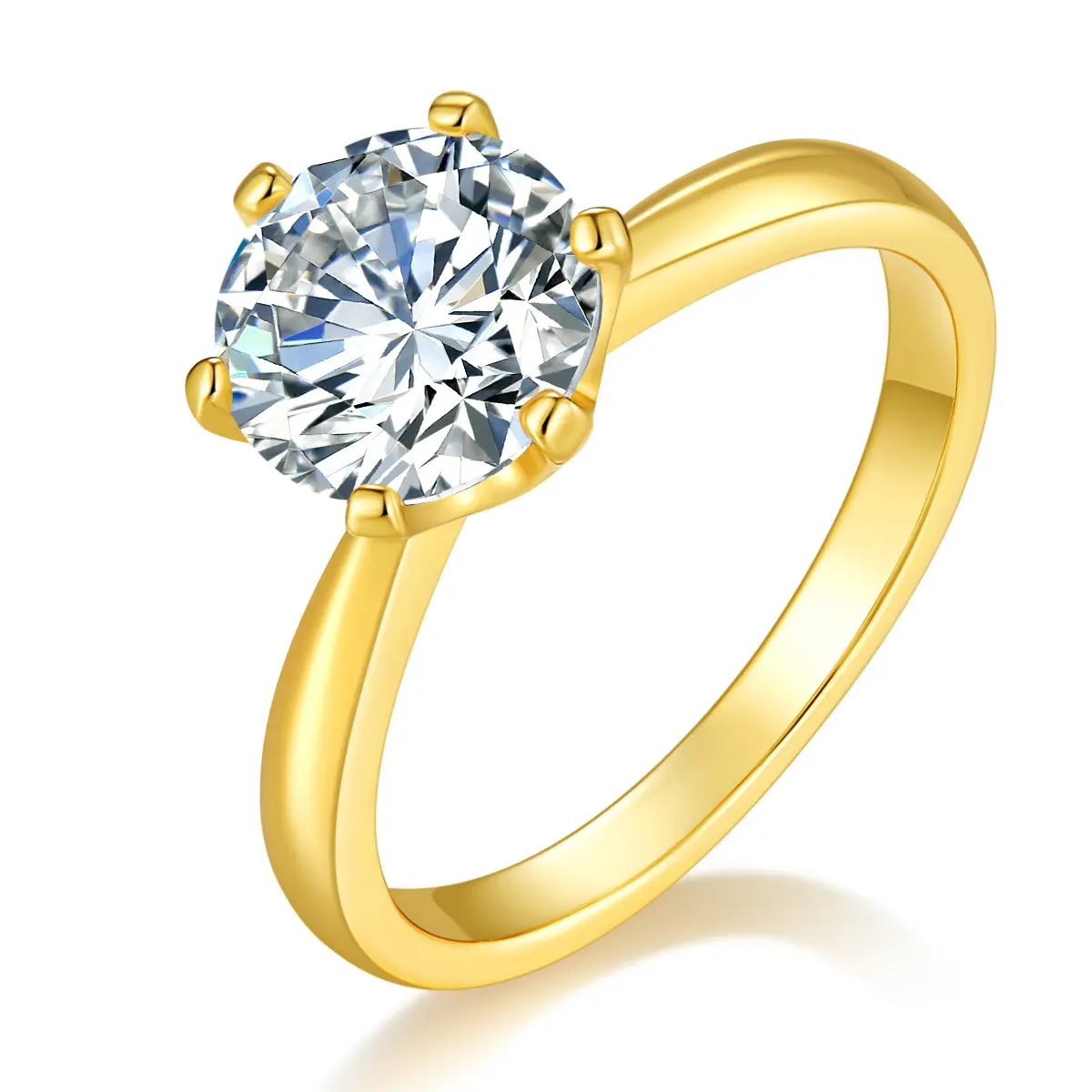 Women's 1 Carat Round Cut S925 Moissanite 6-Prong Solitaire Ring, Gold-Tone Classic Engagement & Wedding Promise Costume Jewelry Ring