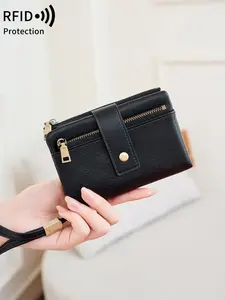 Ladies' 30% off short wallet, RFID anti-theft, large capacity PU material, multifunctional design, with ID card window, mini lightweight zipper pocket wallet, suitable for cash and credit cards, fashionable gifts for birthdays and anniversaries