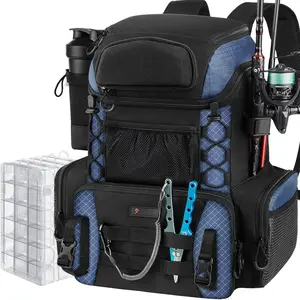 Fishing Tackle Backpack with Rod Holders & 4 Tackle Boxes, 42L Outdoor Fishing Bag with  Rain Cover