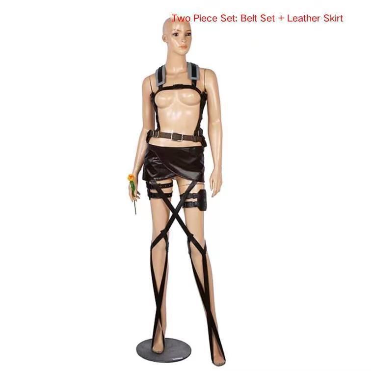Anime Attack on Titan Cosplay Shingeki no Kyojin Jacket Recon Corps Leather Skirt Hookshot Belts Suspenders Ackerman Costume