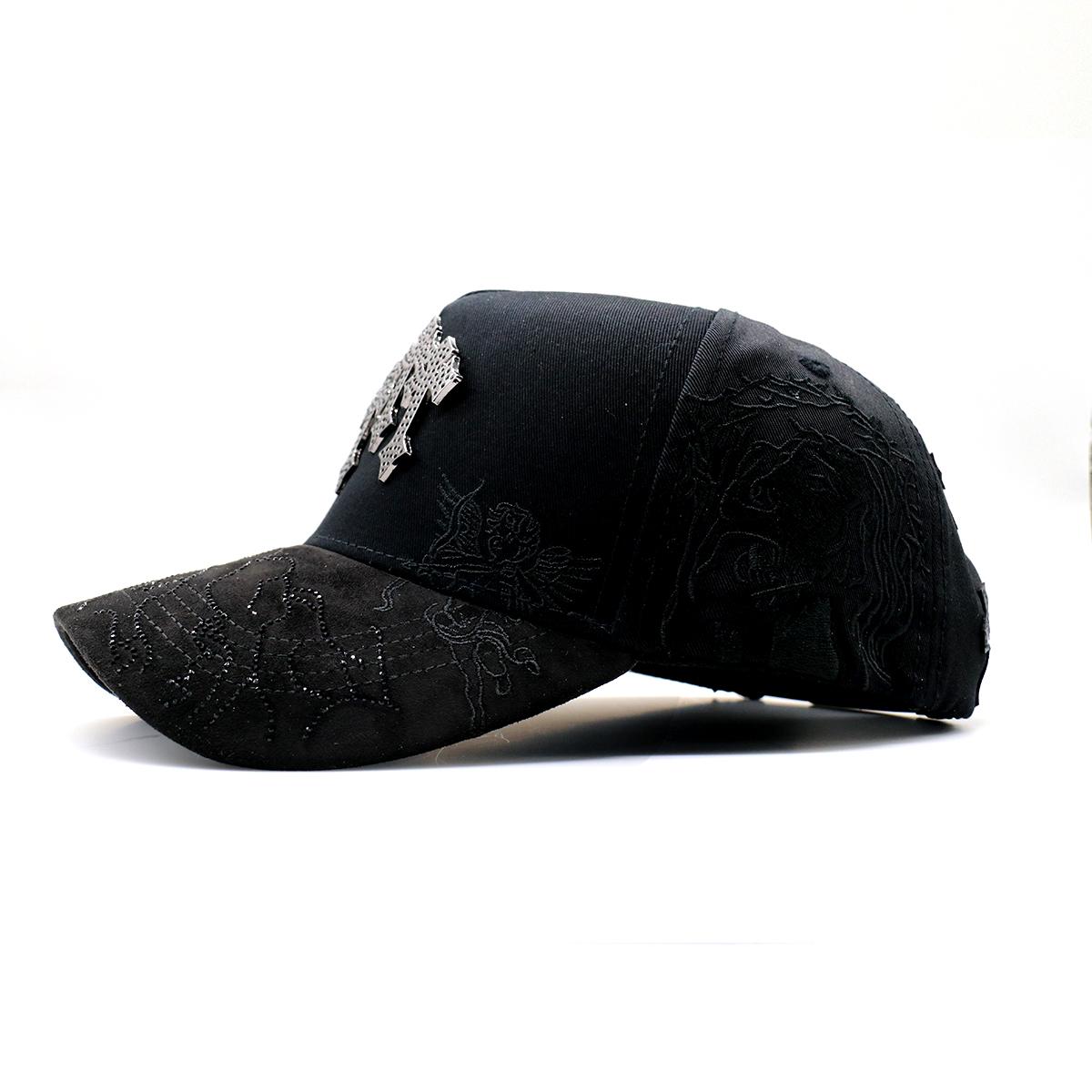 Gothic Cross Iced Out Streetwear Snapback - Rhinestone Embroidered Hip Hop Cap, Adjustable Black Urban Street Style Baseball Hat