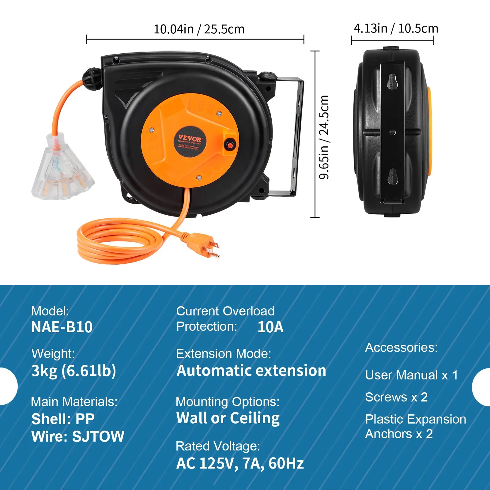 30FT - 16AWG/10A - Orange