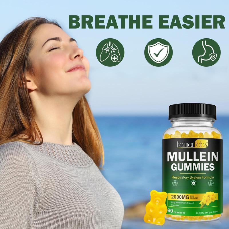 Hatmanlabs Mullein Gummies for Lungs, 2000MG Per Serving, with Mullein Extract for Lungs, Breathe Easier - 60 Gummies