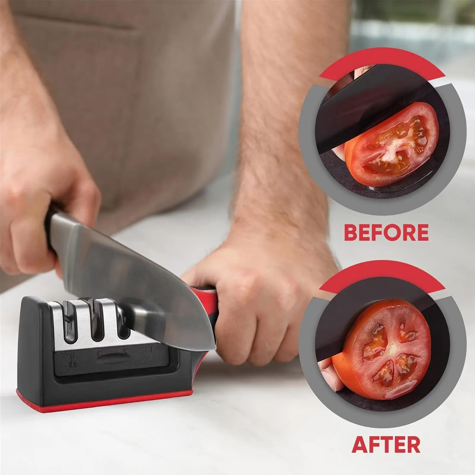 Knife Sharpener, 4-In-1 Blade Stainless Steel Sharpener And Scissors Sharpener, Anti-Slip Handle Professional Knife Sharpener, for Ergonomic And Easy to Use Knife Sharpening Kit