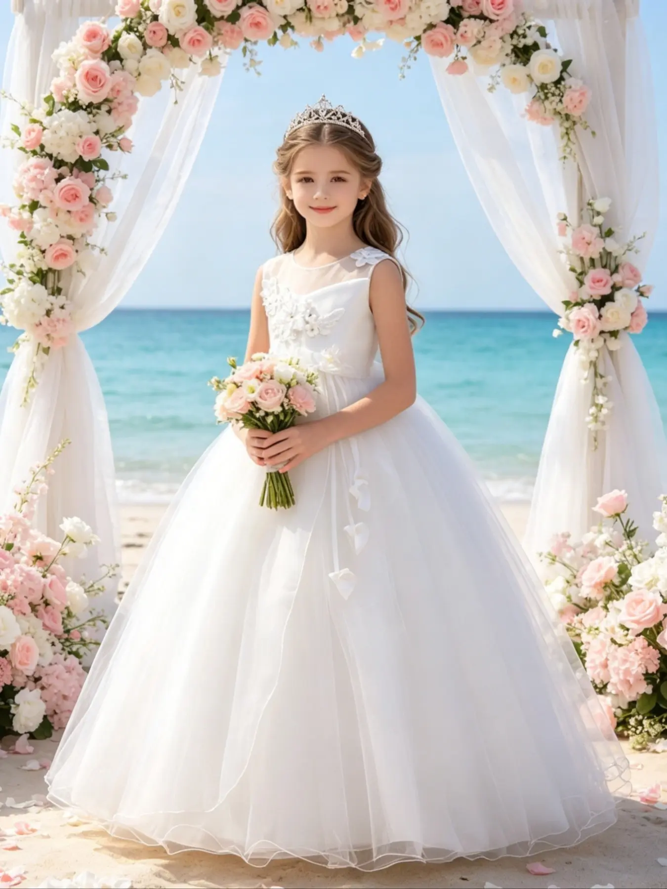 Girls' Elegant Floral Dress, Sleeveless Long Party Gown, Embroidered Princess Skirt, Perfect for Weddings, Birthdays, Holidays, Pretty Brayah Birthday Dress
