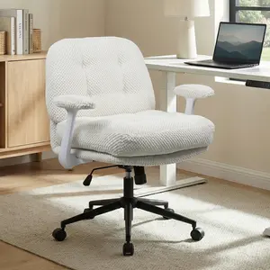 WELAX Criss Cross Chair with Adjustable Arms and Wheels, Comfort Ergonomic Cross Legged Office Desk Armchair with 2 Layer Cushions, Wide Seat Vanity Chair for Home Office, Living Room, Bedroom
