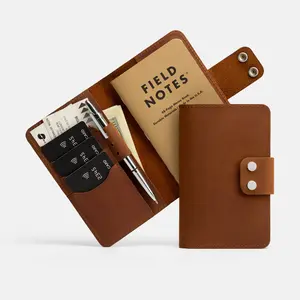 GiftByValentinas Personalized Leather Notebook Cover – Compact Leather Field Notes Wallet with Pen Loop, Card Slots & Extra Pocket - Field Notes Wallet