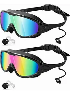 2-Pack Swim Goggles with Waterproof Earplugs & Nose Clip for Adults, Anti-Fog Full Coverage 180° Wide View Swimming Accessories summerwins