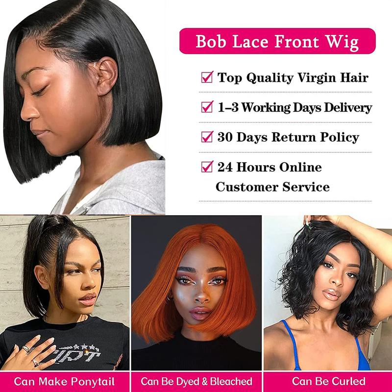 Hermsile Straight Bob Wigs Human Hair Wigs For Black Women 13x4 Straight Lace Front Wigs Human Hair Lace Front Wigs Pre Plucked HD Lace Frontal Wigs 180% Density Short Bob Wigs Natural Color 10 inch