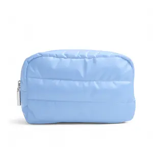 Glossy Blue Puffy Makeup Bag – Lightweight, Durable Cosmetic Pouch with Zipper for Travel & Daily Beauty Storage