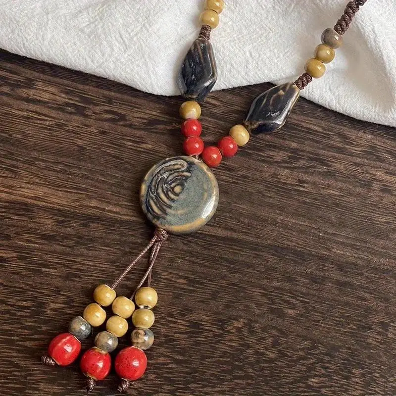 Black Beaded Disc Necklace