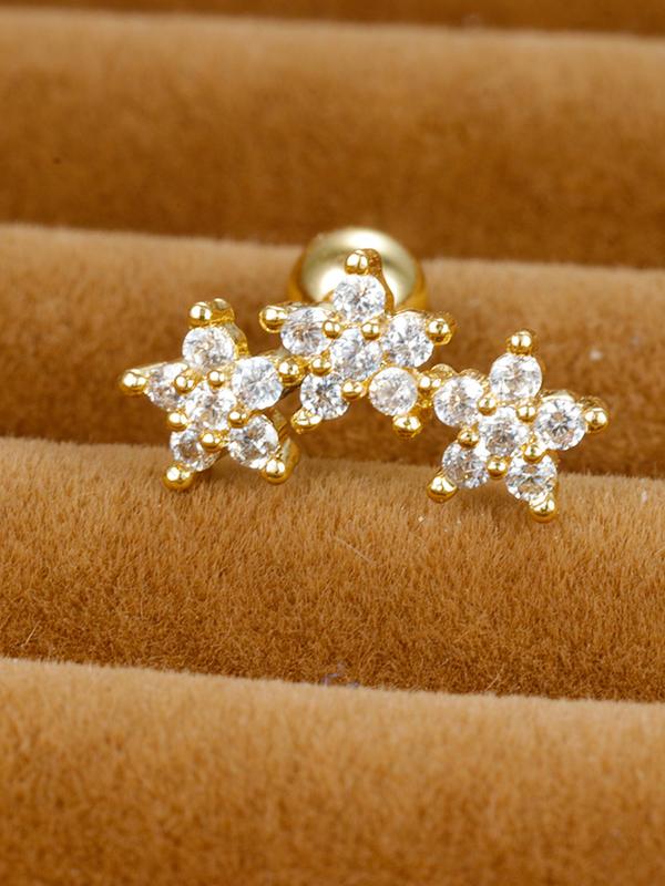 Women's 16 Gauge Cartilage Earrings Stud 3 Flower Cubic Zirconia Design, Hypoallergenic Stainless Steel Dainty Sparkly Daith Conch Tragus Helix Piercing Jewelry for Daily Wear & Party Ear Studs