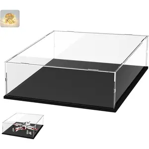 Thickened Clear Acrylic Display Case for Lego 75402 ARC-170 Starfighter 75325 60433 Collectibles, Transparent Box Large Dustproof Protection with Wood-Base Light, Black Inside 17.7x13.8x3.9 in