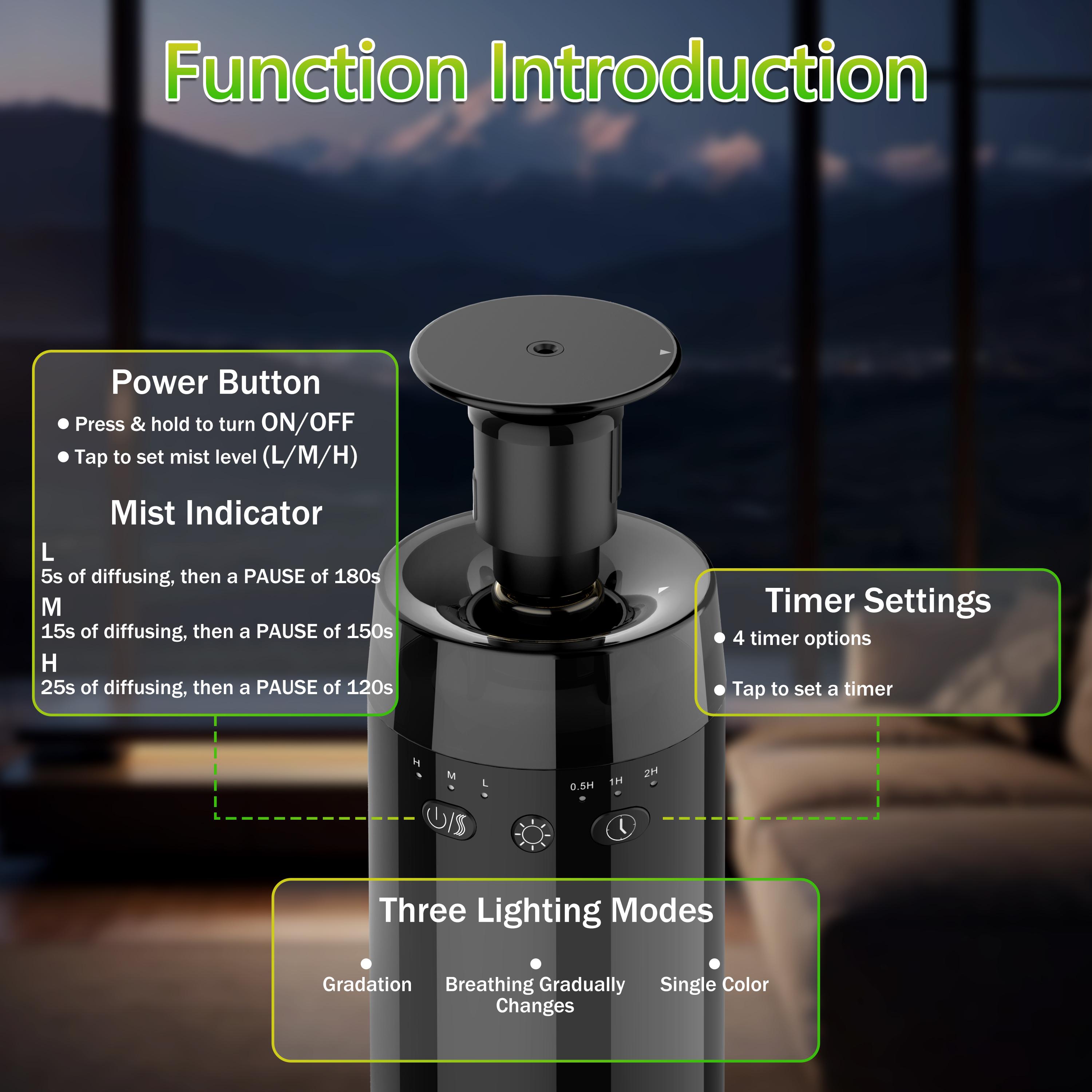 Waterless Essential Oil Diffuser: Battery Mini Scent Air Machine with 8 Bottles of Essential Oils for Home, Room, Car, Office with RGB Colorful Light — Cool Mist Aroma Machine