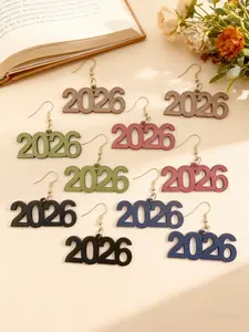 2026 Year Number Earrings, Multicolor Fashion Personalized Earings, 5 Pairs Trendy Party Wooden Drop Earrings, Bohemian Style Elegant Women's Earrings