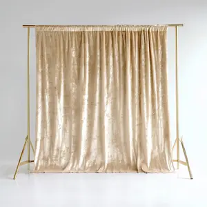 Beige Crushed Velvet Backdrop Curtain – 8ft x 8ft Event Drape with Rod Pocket, Privacy Panel for Photo Booths & Events