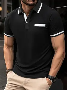 Men's Polo Shirt Fashion Casual Business Golf Tennis Pure Color Collar Trendy T-Shirt, Breathable Moisture-Wicking, All Seasons Unisex