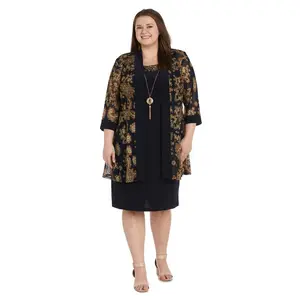 R&M Richards 9033W Short Plus Size Printed Jacket Mother of the Bride Dress