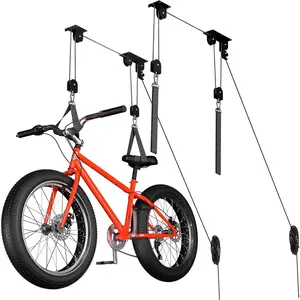 2 Pack  Hoist, Heavy Duty Ebike Lift Pulley System for Garage Ceiling Overhead Storage for Bicycle, Ladders, Snowboard, Holds Up to 85 lbs Capacity, Fit 10-16 Foot High Ceilings