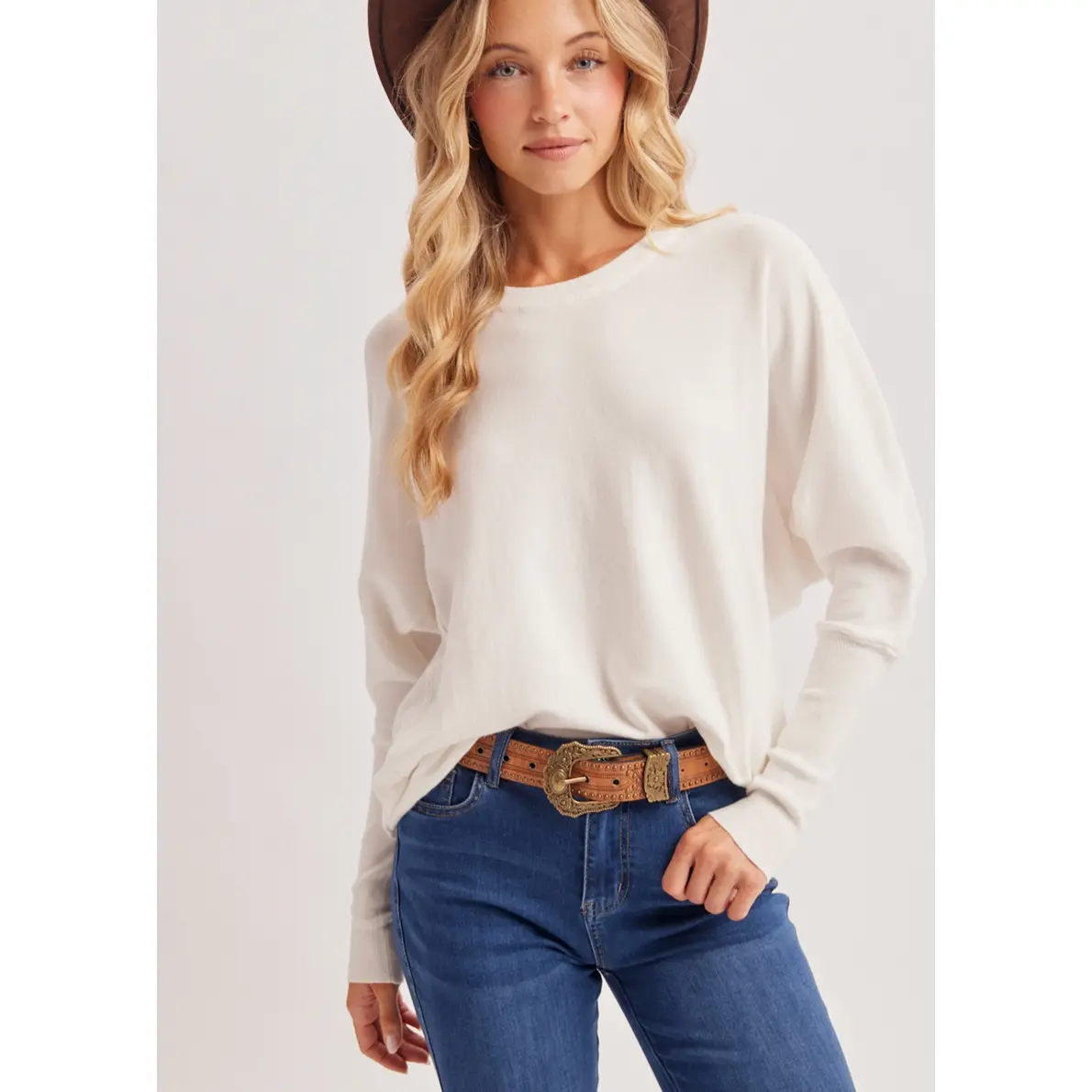 Relaxed Boxy Dolman Sleeve Sweater in Ivory