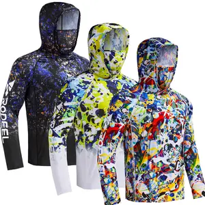 RODEEL 915 Sun Hoodie Shirts w/ Mask Neck Gaiter Men UPF 50+ UV Protection Long Sleeve Lightweight Quick Dry Moisture Wicking Breathable Cooling Activewear for Outdoor Sport Fishing Boating Hiking Construction Roofing Landscaping Tree Service Gardening