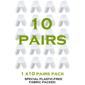 Chochili 10 Pairs Fabric Packed Non-Woven Disposable Hotel Slippers for Airbnb Spa Wedding Guests Adult Men Women Size 10-11, White