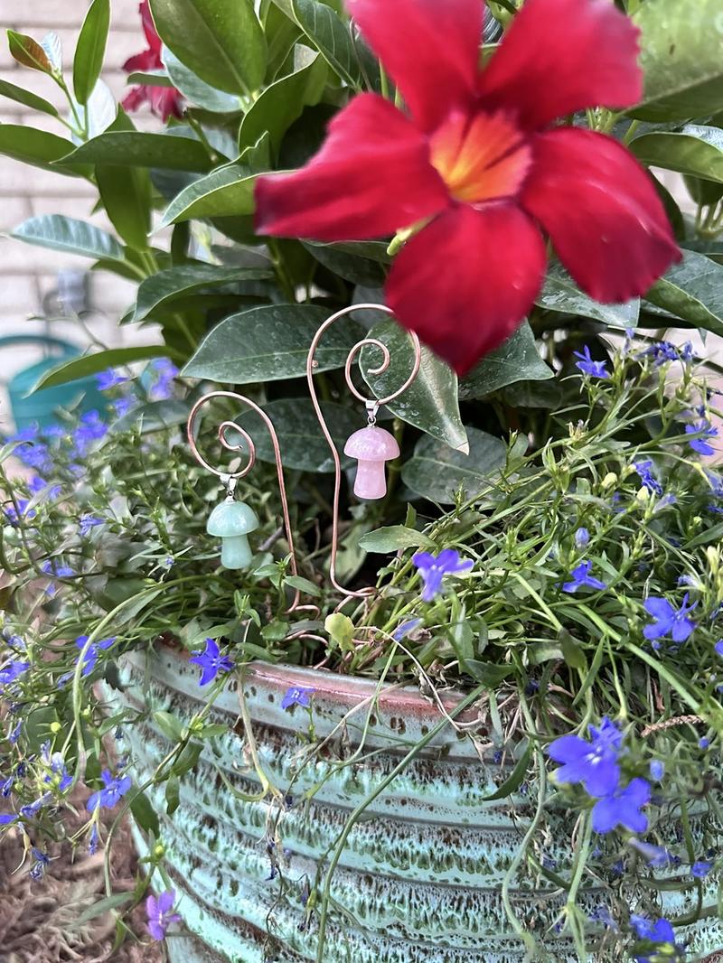 Pure Copper Electroculture plant spikes~potted plant stakes for better plant growth~whimsical wire wrapped crystal garden decor~gemstone garden spikes