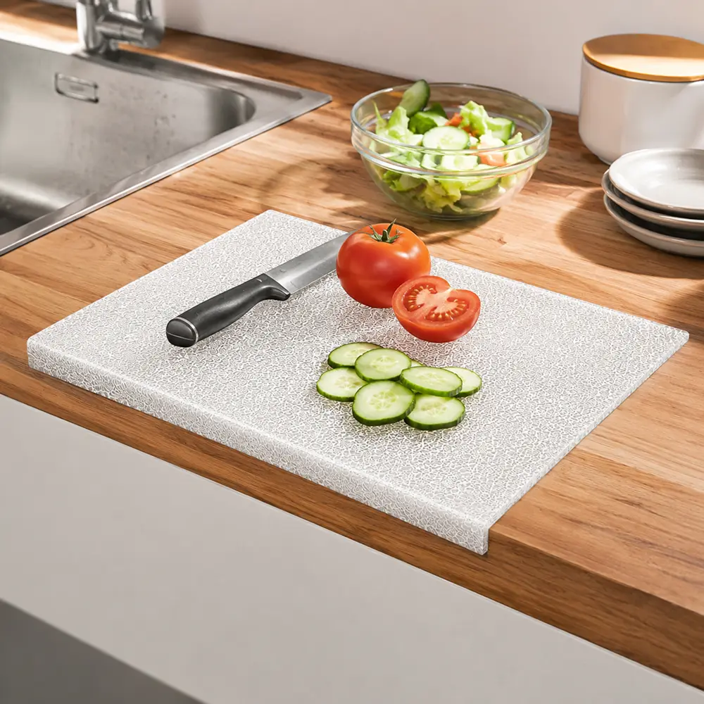 12"x16" Transparent Bisphenol A (BPA)-Free Hammered Textured Non-Slip Acrylic Chopping Board with Counter Lip, Kitchen Countertop Cover, Minimalist Home Organizer Decor