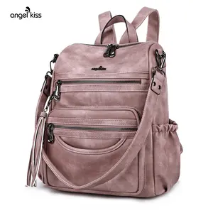 Angel Kiss Women Bags Backpack Purse PU Leather Zipper Bags Casual Backpacks Shoulder Bags