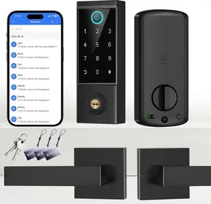 APP Control Fingerprint Lock with Handle, Heavy Duty  Keyless Entry Front Door Lock Set, Keypad Deadbolt with Lever Handles,  Locks for Front Door, Anti-Peeping Password Black