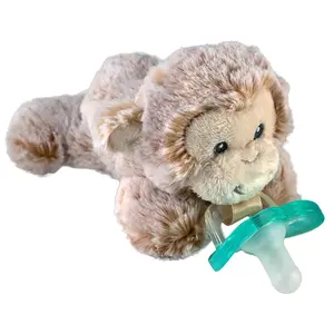 Pacifier, Holder w/Detachable Baby Pacifier, Stuffed Animal RaZbuddy, All Ages 0M+, 100% Medical Grade USA Made Silicone, Machine Washable, Textured & Easy to Hold – Monkey