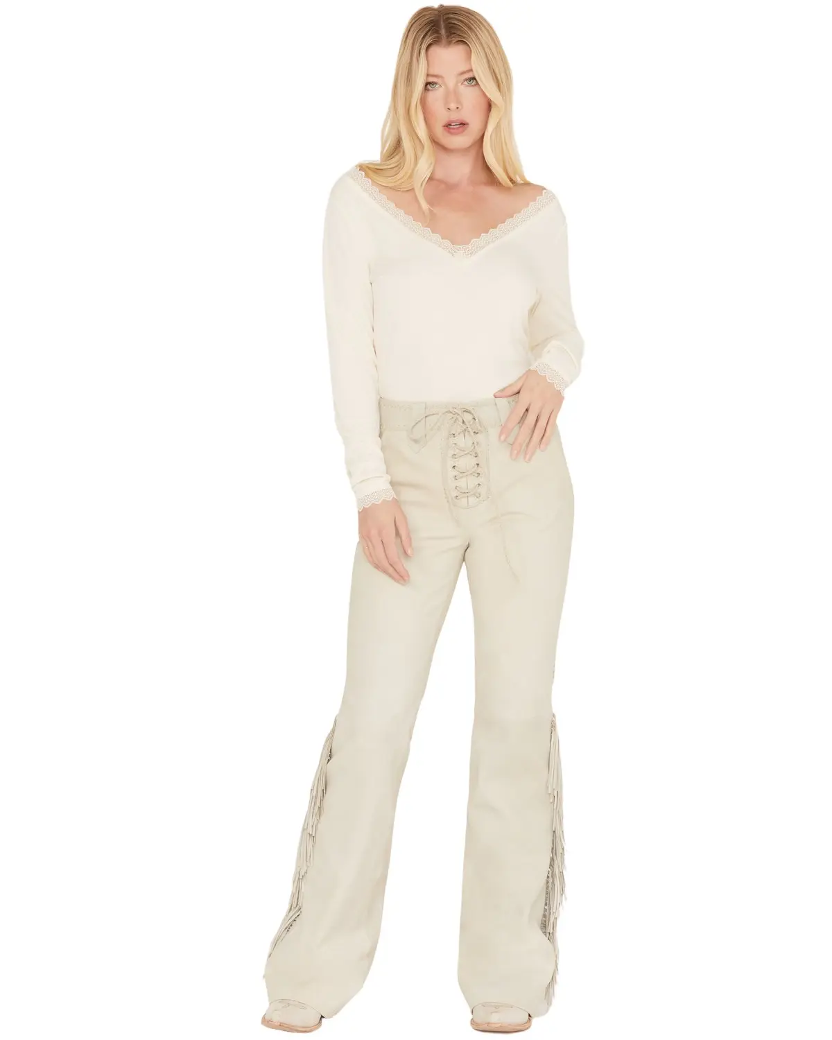 Idyllwind Women's Women'S Huntsville High Rise Leather Fringe Flare Pants - Iwho22p15