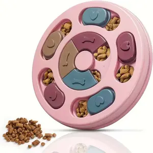 1 Turntable Dog Puzzle Treat Dispenser-Anti-slip Slow Feeder Sniffing Trainer, a Pet Boredom Reliever and Anxiety Alleviator. Suitable for dog foodfruit puree, and other foods. Featuring an easy-to-clean design, it helps raisepets scientifically