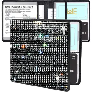 Bing Car Registration and Insurance Document Card Holder, Glitter Rhinestone Artificial Diamond Vehicle Accessories Car Glove Box Organizer compartment Case, Black