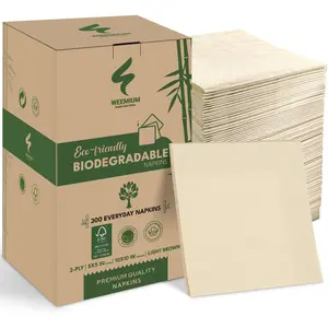 300 Pack 2-Ply Compostable Napkins - FSC Certified 5x5 Inch Folded Post Consumer Recycled Napkins - Highly Absorbent Eco friendly Napkins Disposable Biodegradable Paper Napkins for Dining and Events