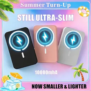 SummerVibesUltra-Slim 10000mAh Magnetic Power Bank Wireless Portable Charger Fast Charging for iPhone 16/1SummerVibes5/14/13/12/Plus/Pro Max Compact USB Type-C MagSafe Battery Pack Smartphone Chargeable