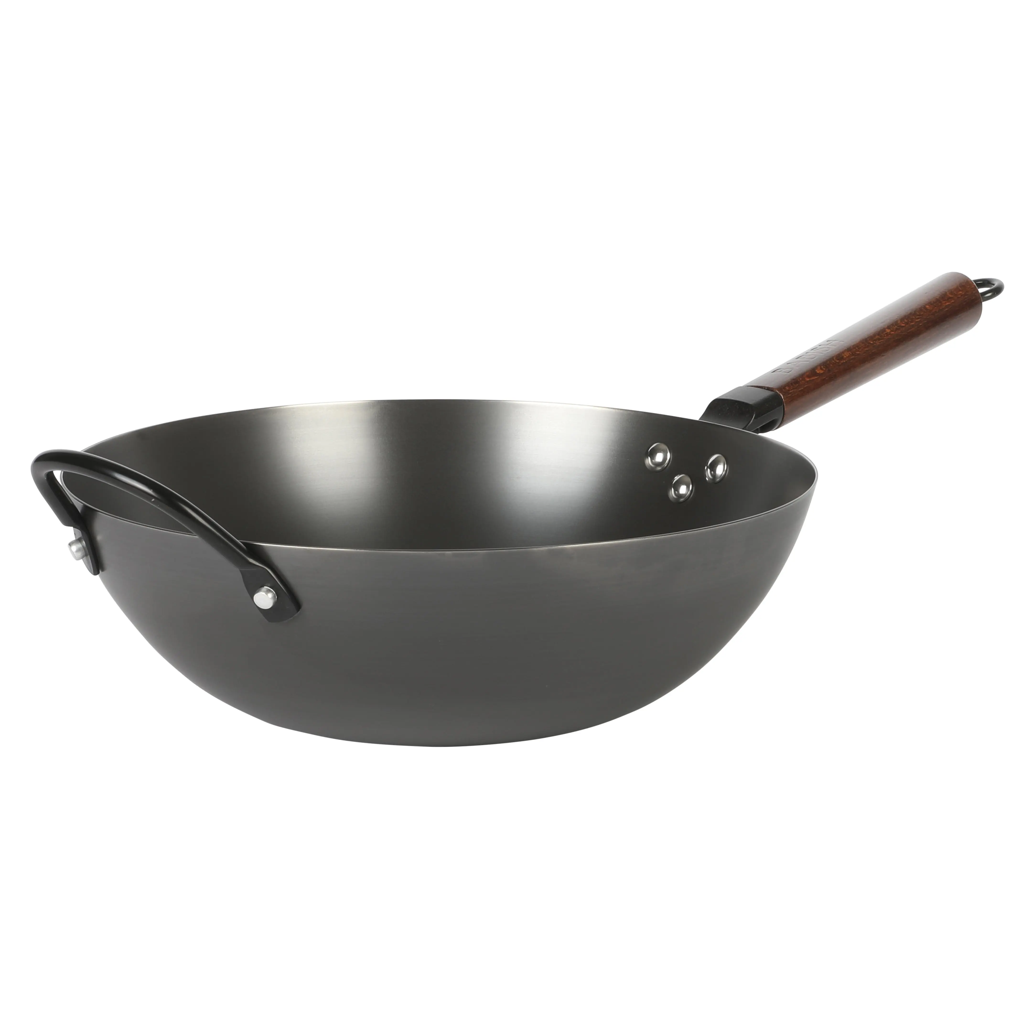 Babish 13" Carbon Steel Wok For Daily Meal Cooking Detachable Wooden Handle Flat Bottom Induction Stir Fry Pan