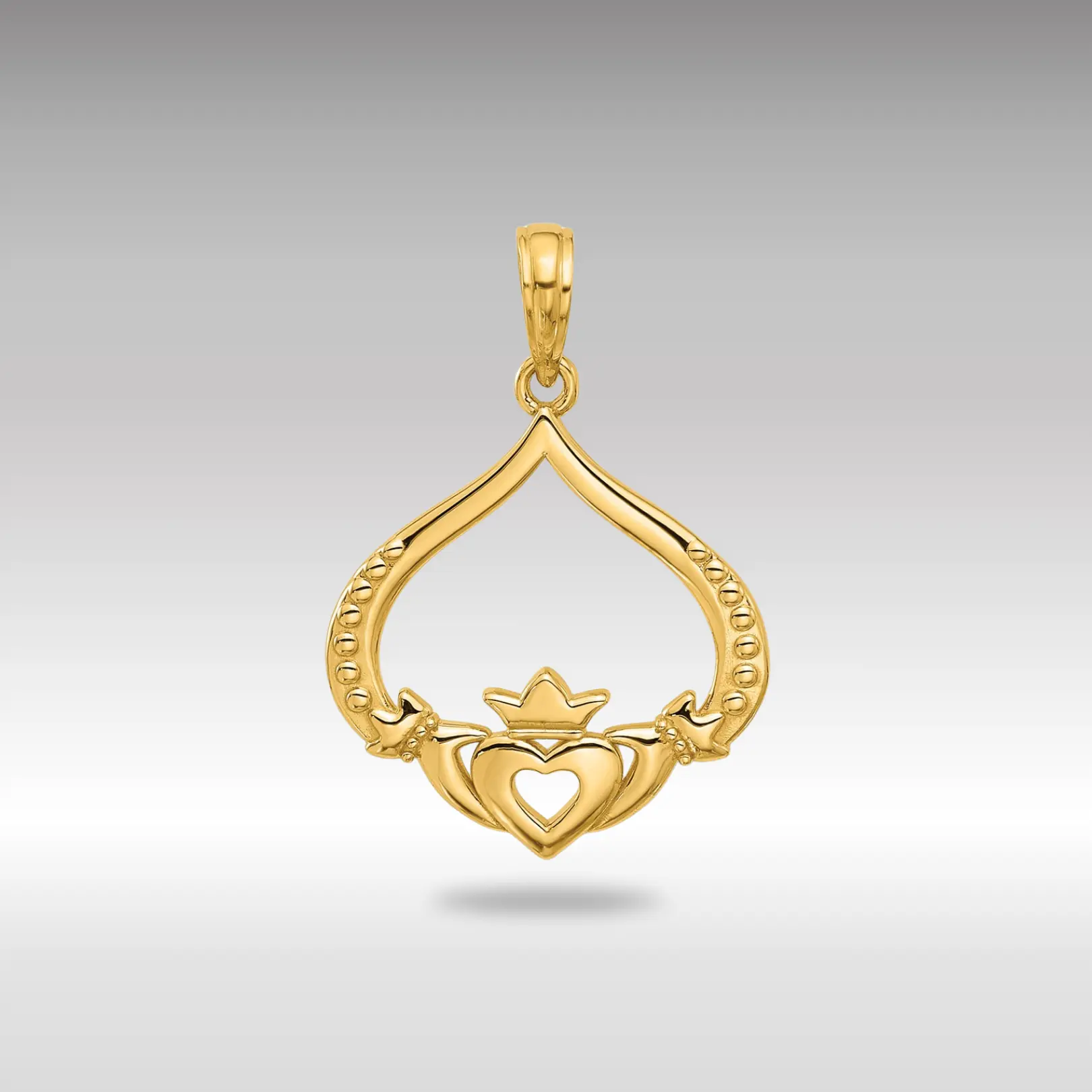 14K Gold Polished Claddagh Pendant - Model D5574
