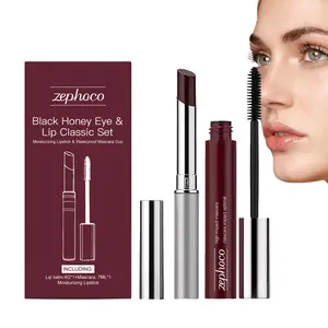 Black Honey Lip & Eye Bundle Set, Almost Lipstick Honey + High Impact Mascara, Black Tinted Lip Balm, Sheer Hydrating Lipstick, Non-Sticky Soft-Shine Finish, for Facial and Lips Care (1set)