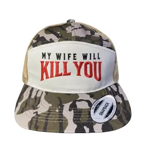 My Wife Will Ki** You Camo Trucker Hat, Funny Husband Humor Snapback Cap, Camouflage Mesh Back Adjustable Statement Hat For Men & Women