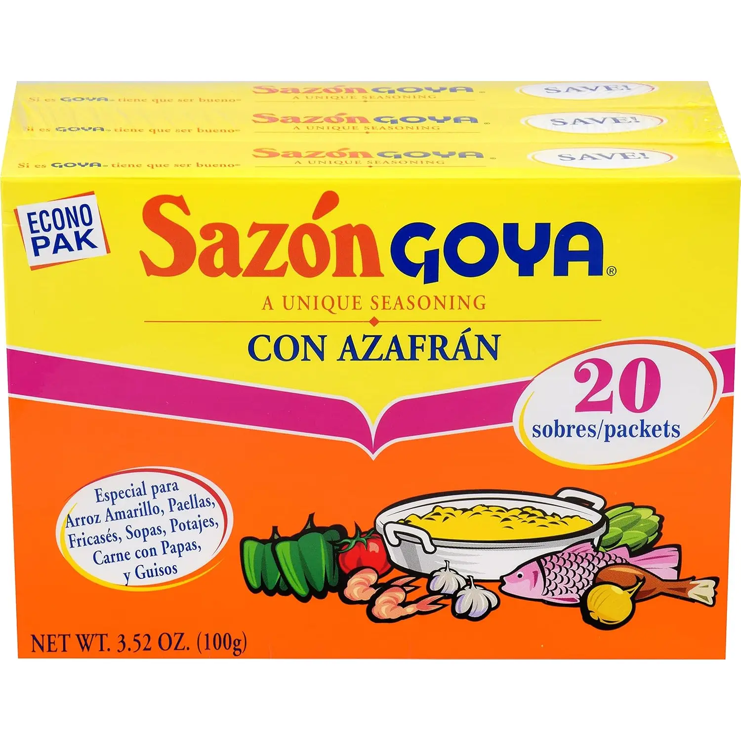 Goya Foods Sazón Seasoning With Azafran 3.52 Ounce (Pack of 3)