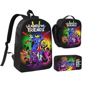 17 Inch Rainbow Friends 3-Piece Backpack Set, Waterproof Lightweight Travel Daypack with Lunch Box & Pencil Case for Teens Daily Use