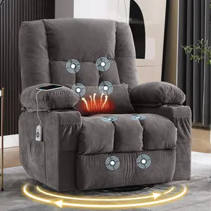 Rocker Recliner Chair with Swivel,Vibration Massage and Heat Ergonomic Lounge Chair for Living Room with Rocking Function and Side Pocket, 2 Cup Holders, USB Charge Port