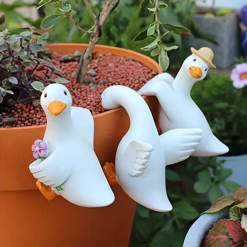 Creative Cute Koi Duck Garden Planter Decoration Hanging Piece, Outdoor Courtyard Resin Duck Ornament, 1/3pcs Set, Garden Accessories