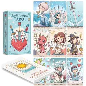 Starlit Dreams Tarot Cards Set, 78 Pieces, 13x8 Cm, Includes Beginner Oracle Cards & Paper Instructions, Fantasy Artwork Card Game, Tarot Card Decks