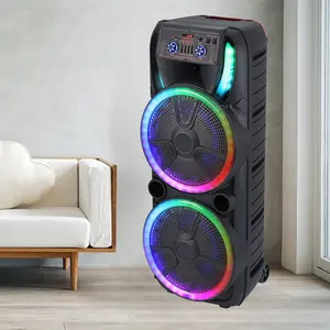 Dazone Large Bluetooth Karaoke Speaker with 2 Wireless Microphones, Dual 15" Subwoofer, Party Lights, Supports TWS/TF Card/USB/AUX