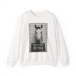Quirky Horse Mugshot Sweatshirt, Funny Crewneck, Gift for Horse Lovers, Cozy Pullover, Unique Apparel, Fun Sweatshirt