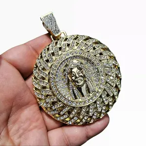 MaxBling81 70mm Large Jesus Pendant - Iced Gold-Plated Hip Hop Celebrity Style, Cubic Zirconia Fashion Charm for Costume Jewelry Accessories, Daily Wear