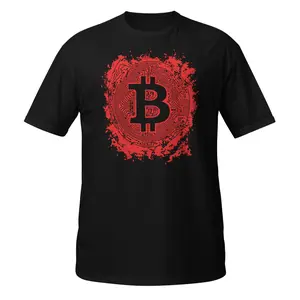 Bitcoin Circuit Board T-Shirt – Digital Crypto Logo Design in Red